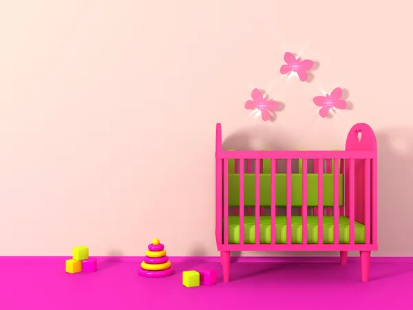 Chambre de fille 3d en couleur rose — Photo