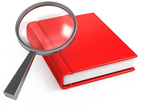 Klasyczna Lupa i czerwona książka na białym tle — Zdjęcie stockowe