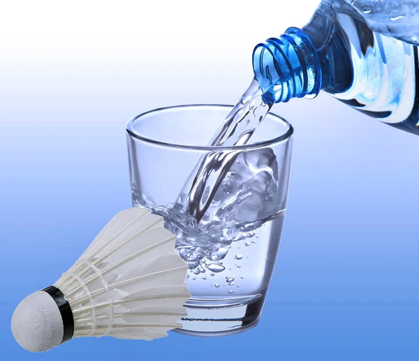 Glass Blue Liquid Pouring Blender — Stock Photo, Image
