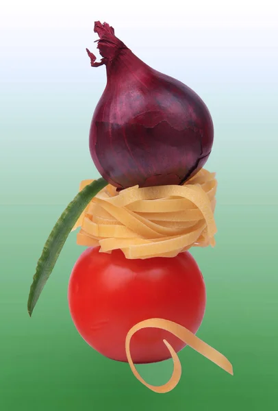 Fresh Tomato Onion White Table — Zdjęcie stockowe