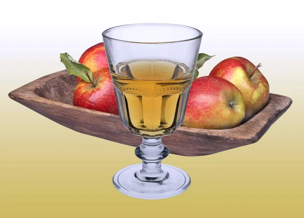 glass of apple and cherry juice, on a table.