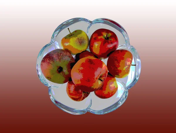 Fresh Ripe Apples Glass Bowl White Background — Zdjęcie stockowe