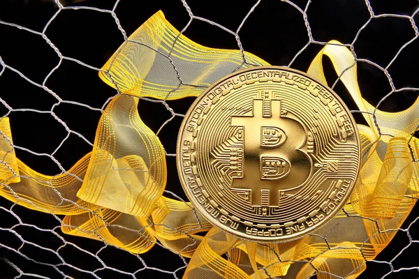 gold bitcoins in the cryptocurrency mining concept of physical payment with virtual bitcoin. 3d illustration