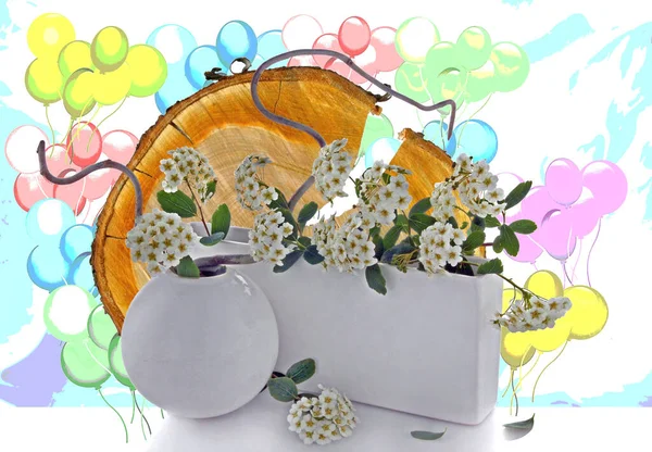 Beautiful Flower Pot Vase Flowers Table White Background Clipping Path —  Fotos de Stock