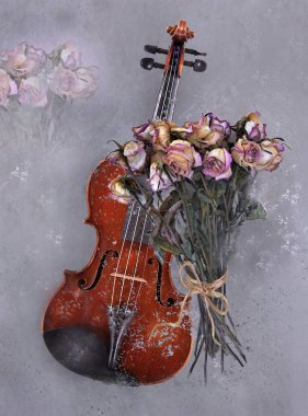 Taş duvarda güzel romantik bir çiçek kompozisyonu