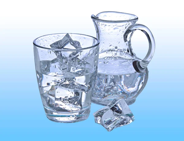 glass with ice cubes on white background