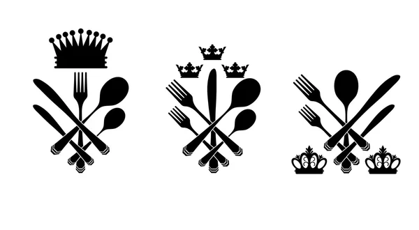 Three cutlery set with crowns — Stock Vector