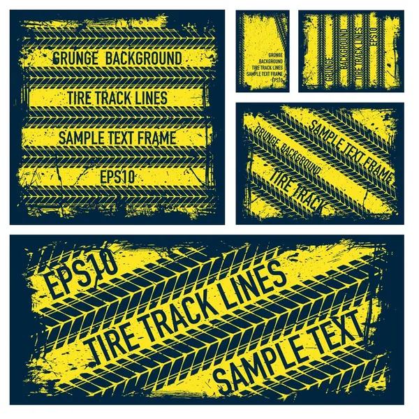 Grunge text tire tracks frame set — 图库矢量图片
