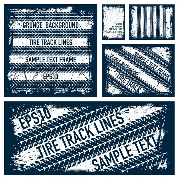 Grunge text tire track white frame set — 图库矢量图片