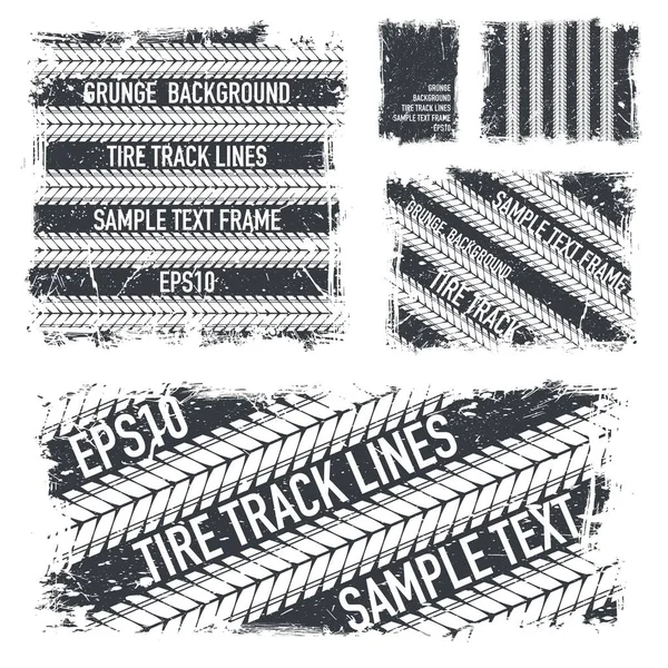 Grunge texte pneus pistes sombres cadres fixés — Image vectorielle