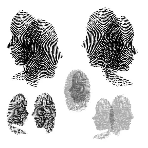 Identificación de huellas dactilares mujer y hombre patrones negros — Vector de stock