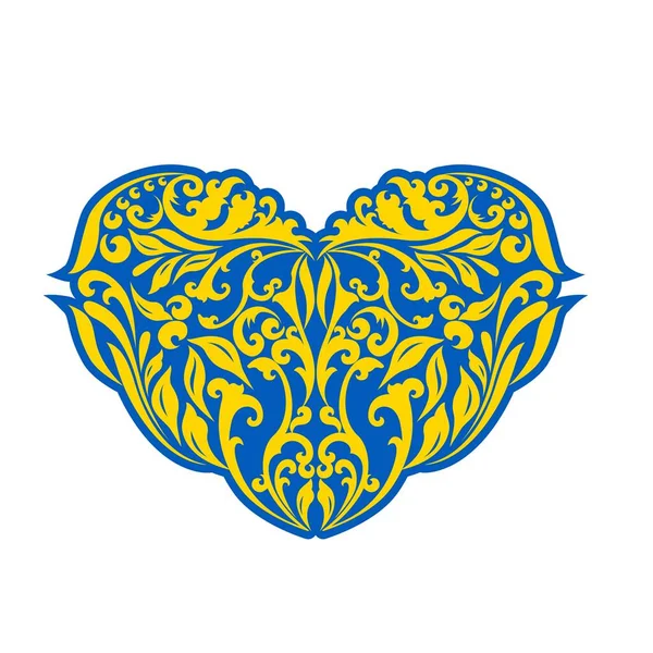 Floral σχήμα καρδιάς κίτρινο και μπλε — Διανυσματικό Αρχείο