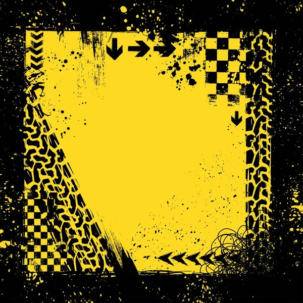 Grunge gul däck spår ras ram — Stock vektor