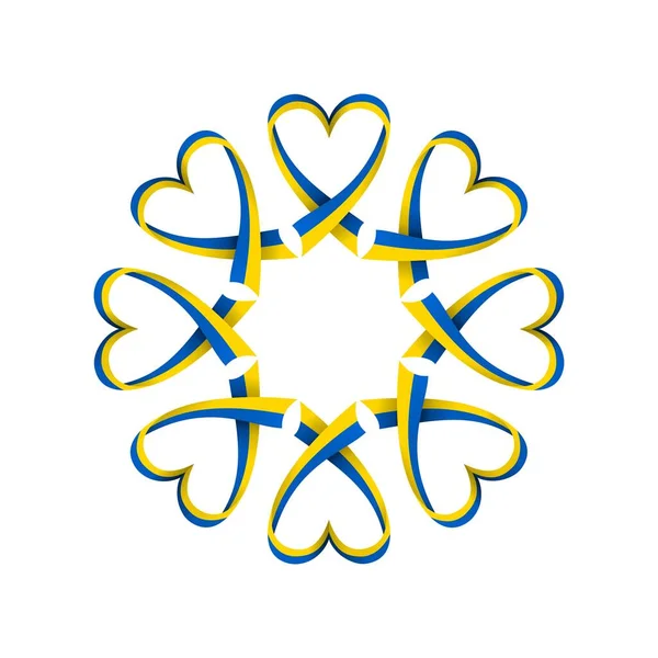 Ukraińska flaga narodowa wstążka serca krąg — Wektor stockowy