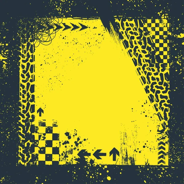 Grunge nero e giallo pneumatico pista telaio — Vettoriale Stock