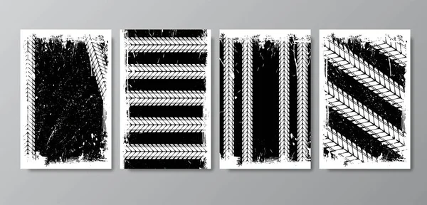 Grunge tire tracks posters set — 图库矢量图片