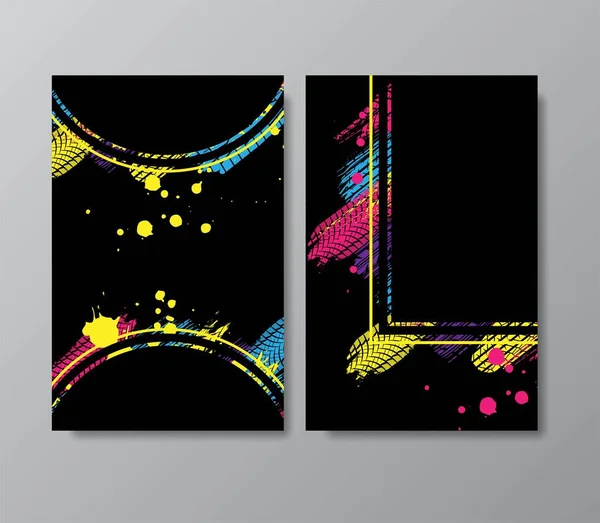 Ensemble d'affiches de traces de pneus de couleur grunge — Image vectorielle