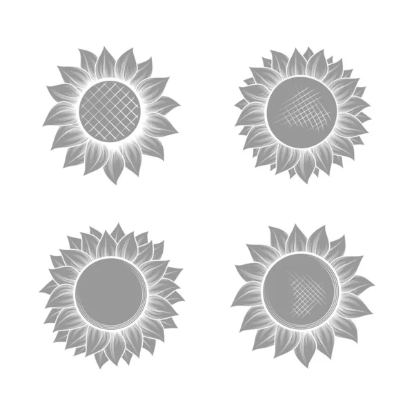 Grey sunflowers silhouettes set — Archivo Imágenes Vectoriales