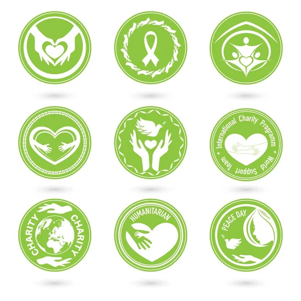 Charity green support labels set — Archivo Imágenes Vectoriales