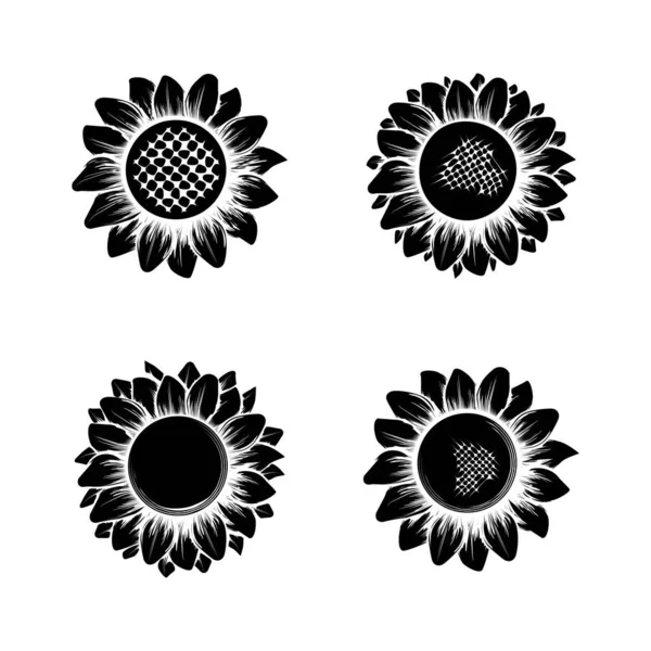 Грубі чорні прості силуети соняшнику — стоковий вектор