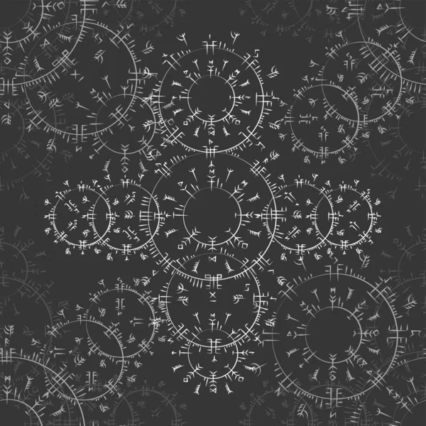 Seamless circle grey runes full background — стоковый вектор