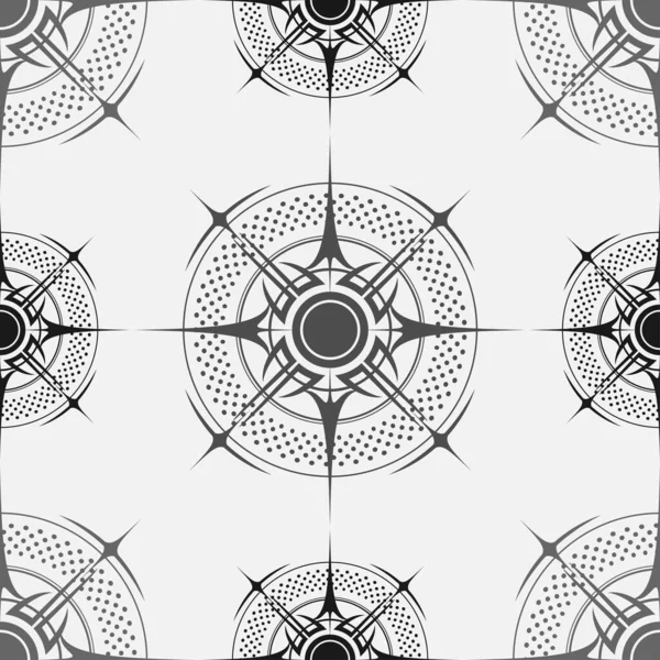 Abstract Windrose Silhouette Seamless Background White Wallpaper Black Compass Symbol — Stockový vektor