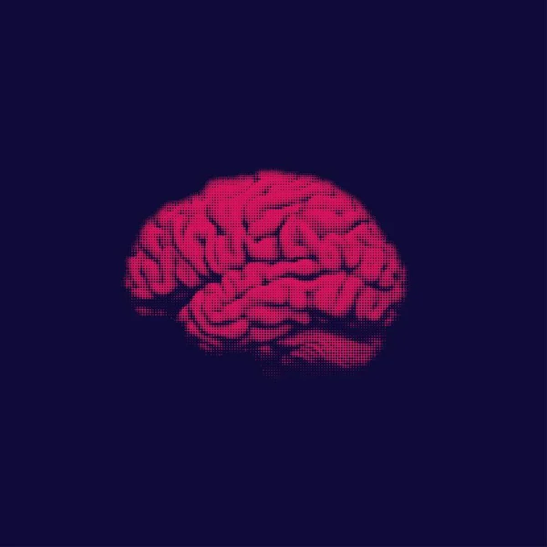 Abstract Human Brain Halftone Silhouette Pinr Color Isolated Dark Background — ストックベクタ