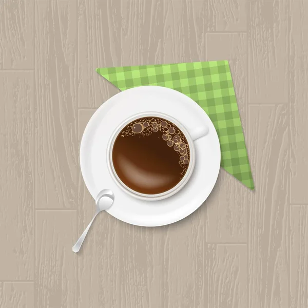 Wood Background Cup Coffee Plate — стоковый вектор