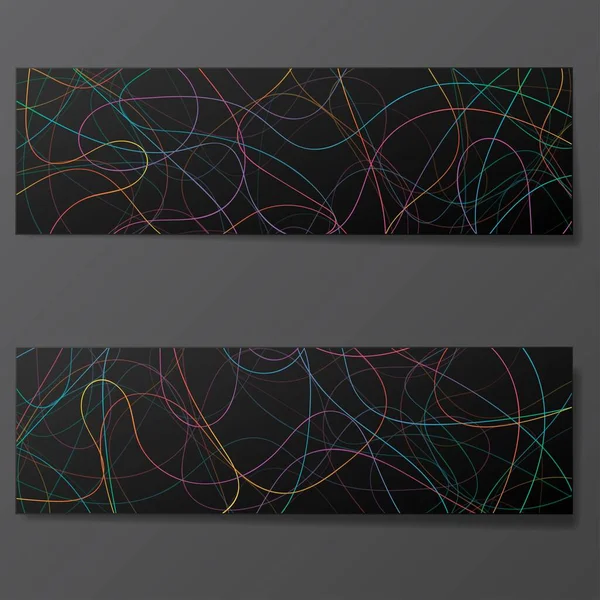 Abstract color lines wave black banners — Vector de stock