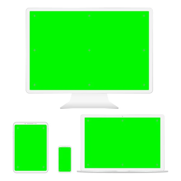 Gadgets numériques blancs écran vert — Image vectorielle