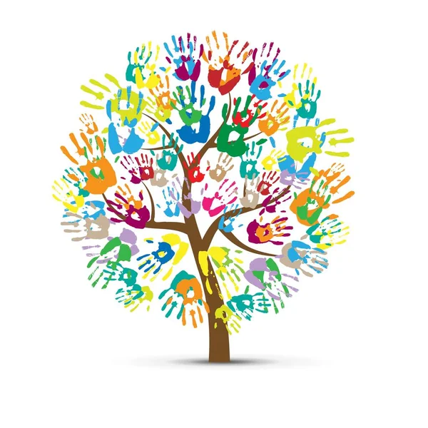 Human hand prints color tree — Stock Vector