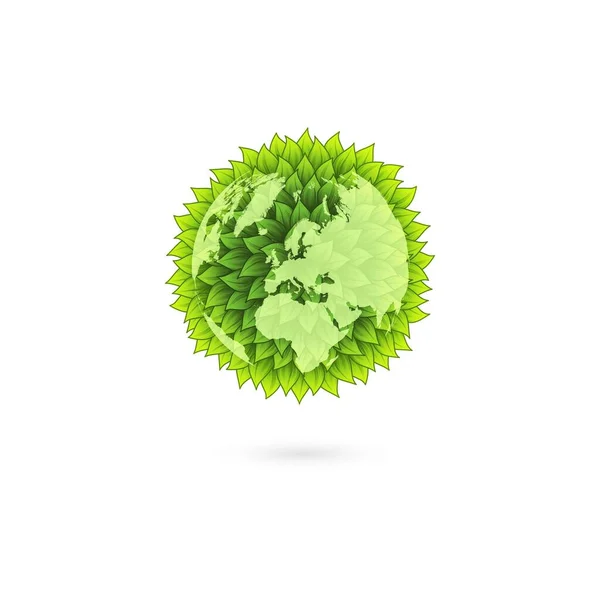 Zielone liście mapa świata — Wektor stockowy