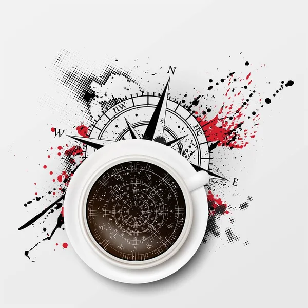 Compass grunge piligrim dark coffee background — Stock Vector