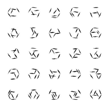 Beyazda izole edilmiş gelecekçi uzaylı siyah yazı tipi. Grunge fırçalanmış altıgen tasarım elementleri