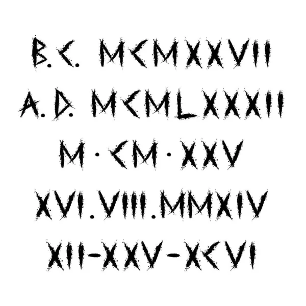 Alte Römische Buchstaben Und Zahlen Isoliert Auf Weißem Hintergrund Grunge — Stockvektor
