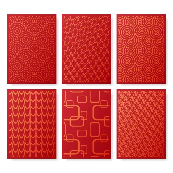 Red Chinese Golden Color Pattern Posters Set Different Designs — Stock Vector