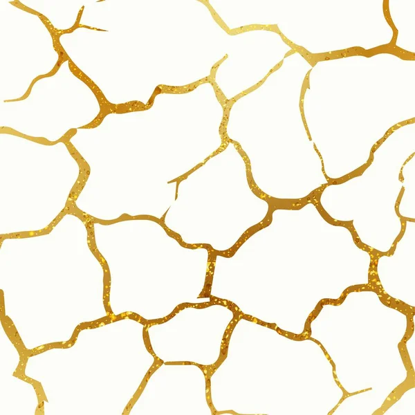 Weißer Hintergrund Mit Goldenen Rissen Kintsugi Tapete Goldglitzerndes Muster — Stockvektor