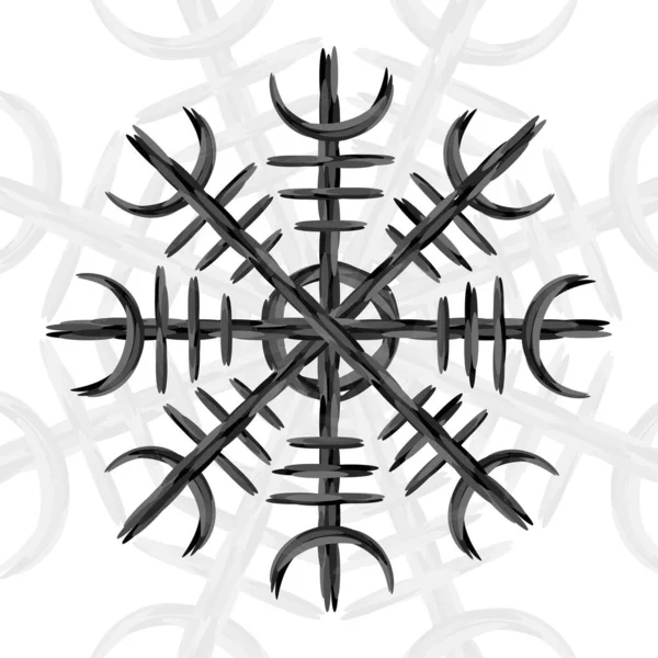 灰色の抽象的な古いアイスランドのシンボル バイキングのノルスルーンのサインの強さと栄光 ブラシサークル 北欧デザイン要素 — ストックベクタ