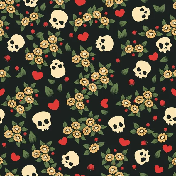 Kafatasları, çiçekleri ve kalp şekilleriyle kusursuz bir geçmişi var. Gotik eski model duvar kâğıdı