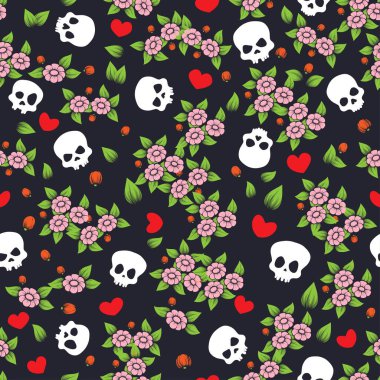 Kafatasları, çiçekleri ve kalp şekilleriyle kusursuz bir geçmişi var. Gotik eski model duvar kâğıdı