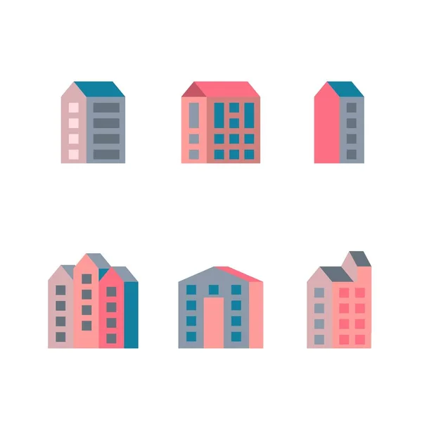 Abstrato Fundo Três Edifícios Cor Papel Parede Simples Cidade Com —  Vetores de Stock