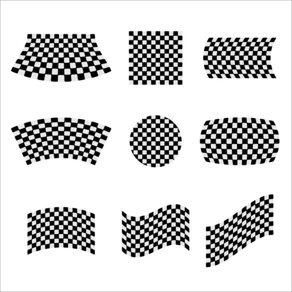 Stel Ras Vlag Stickers Verschillende Geometriek Vormen Zwart Witte Vierkanten — Stockvector