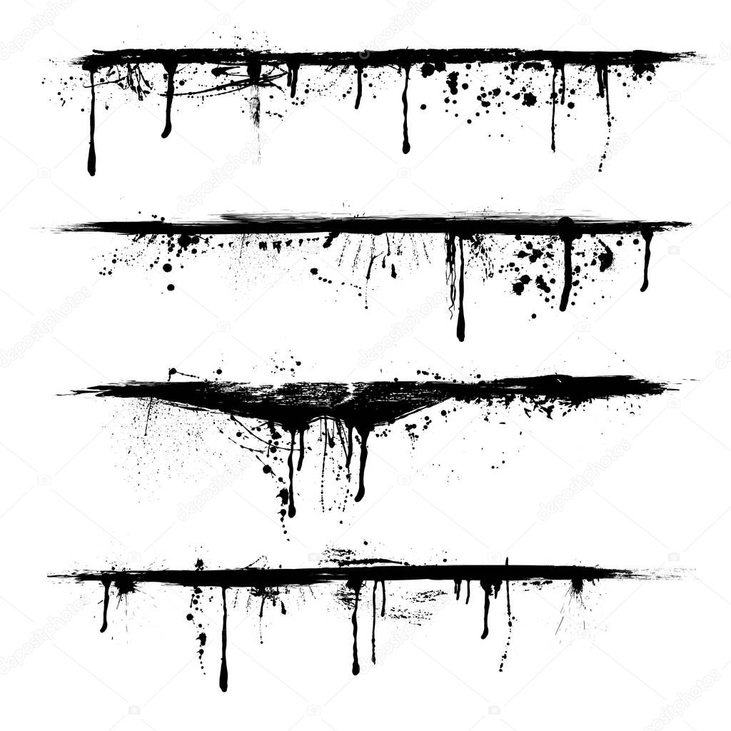 Background with black ink blots wound lines. Blood splash wallpaper. Flat spray of grunge liquid