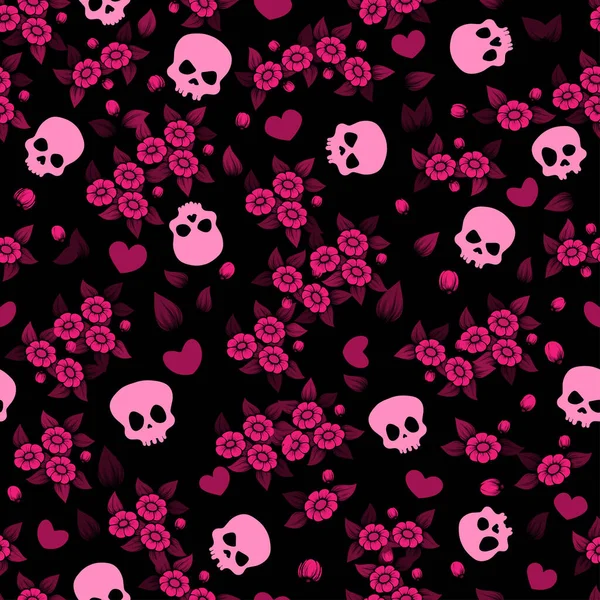 Fondo Vintage Rosa Sin Costuras Con Calaveras Flores Rosas Formas — Vector de stock