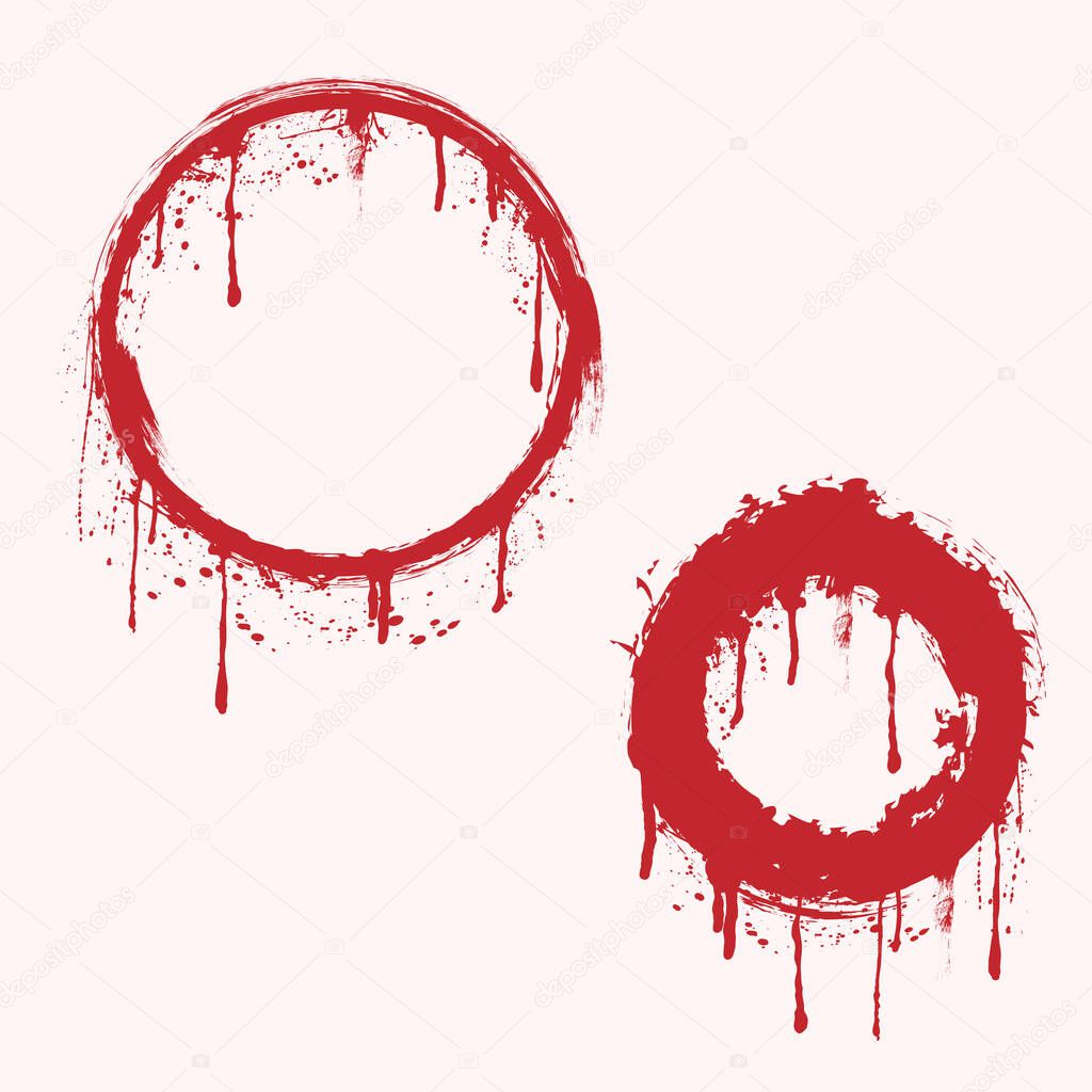 Background with red ink blots wound circles. Blood splash direction wallpaper. Flat spray of grunge liquid