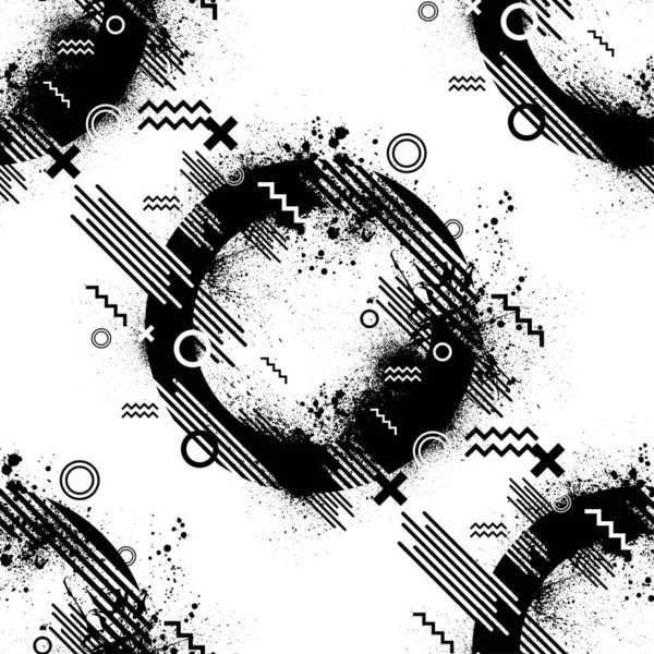 Abstraktní Grunge Černý Kruh Siluety Vzor Různými Geometrických Designových Prvků — Stockový vektor