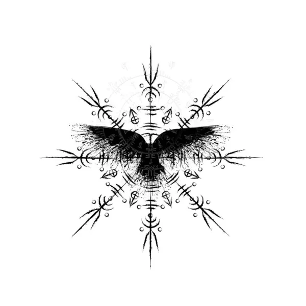 Black Grunge Bird Silhouette Ink Splash Isolated White Background Scandinavian — Διανυσματικό Αρχείο