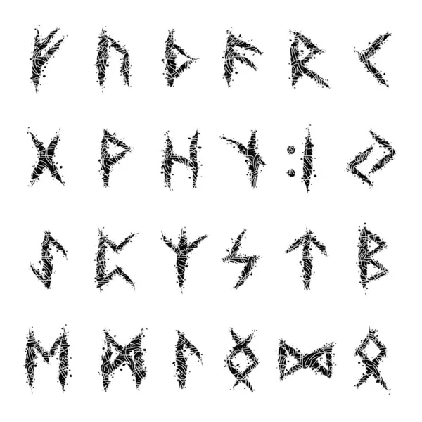 Oude Runic Letters Geïsoleerd Witte Achtergrond Grunge Inkt Vlekken Scandinavische — Stockvector