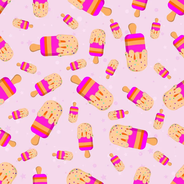 Pink Colour Seamless Background Ice Cream Pattern Sweets Cartoon Wallpaper — Stok Vektör