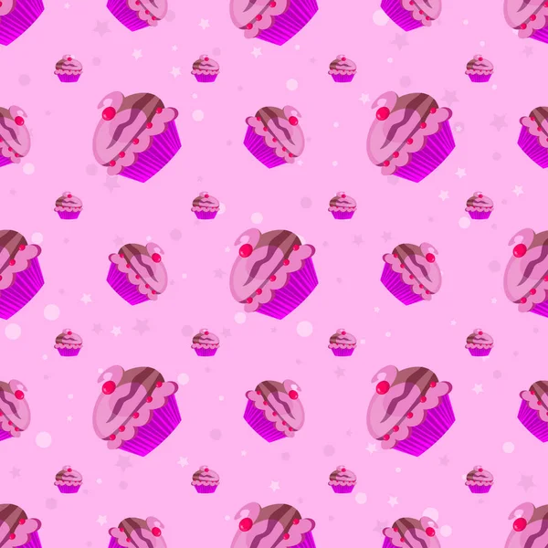 Violet Pink Colours Seamless Background Cupcake Pattern Sweets Cartoon Wallpaper — Wektor stockowy